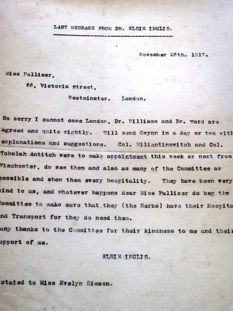 Last message from Dr Elsie Inglis